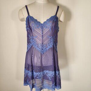 Purple Blue Embroidered Sheer Slip Coquette Fairy Floral
